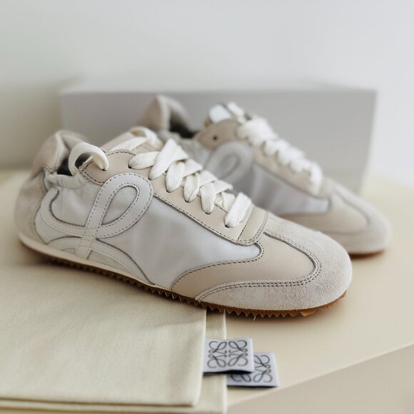 Loewe Ballet Runner Mixed Leather Soft White Low Top Sneakers Logo Runner - Picture 1 of 8
